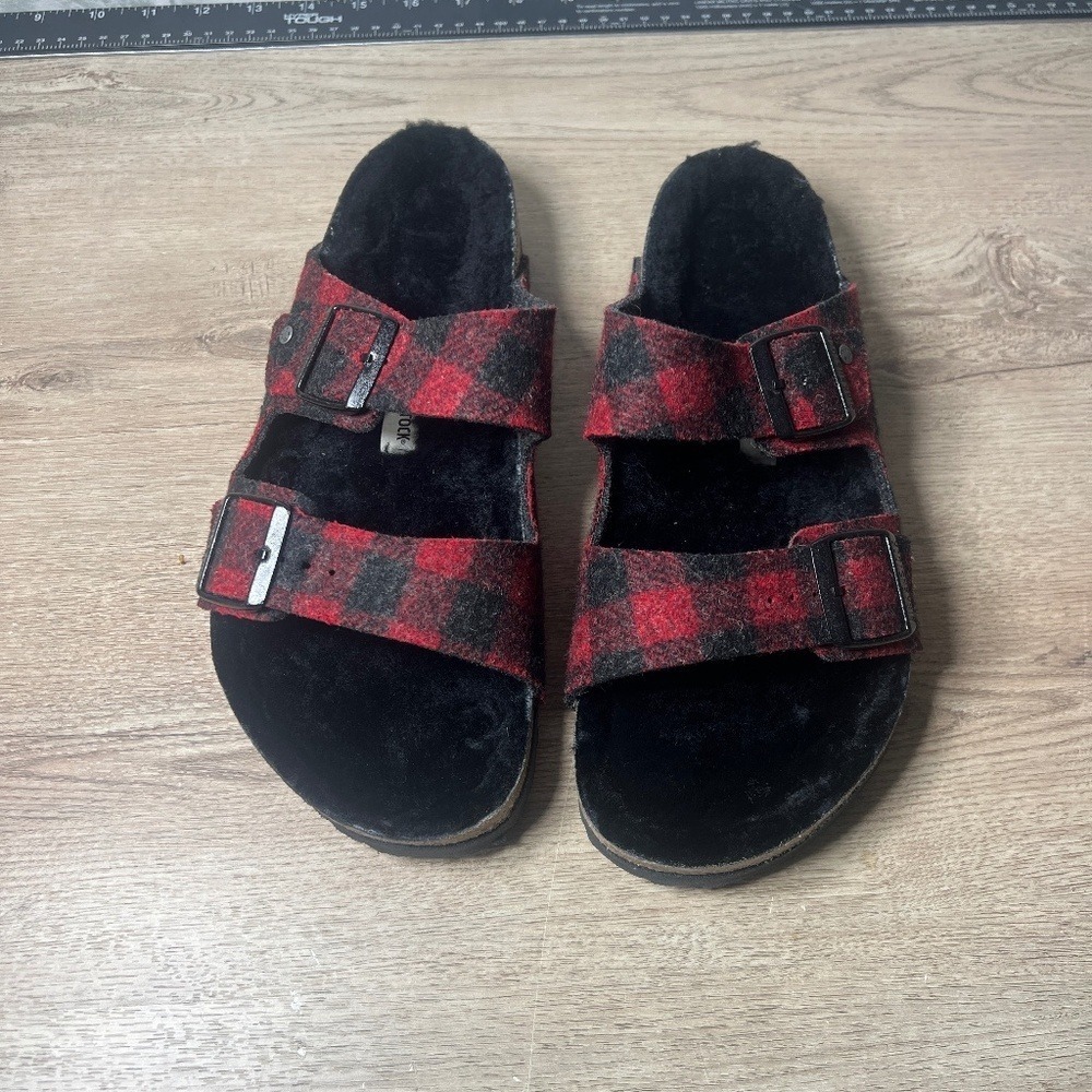 Birkenstock Arizona Shearling‎ Buffalo Plaid Sandals